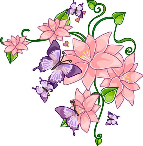 Pema Wandtattoo bunt ME018 wunderschöne Schmetterlinge Blume Hibiskus Ranke Tribal 20 x 19 cm