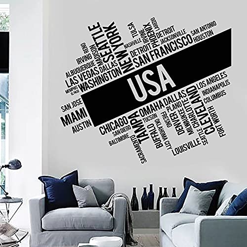 QIANGTOU USA Städte Abstrakte Karte Wörter Wandaufkleber Für Wohnzimmer Vereinigte Staaten Vinyl Wandtattoo Dekor Büro Klassenzimmer Dekoration 42x49cm