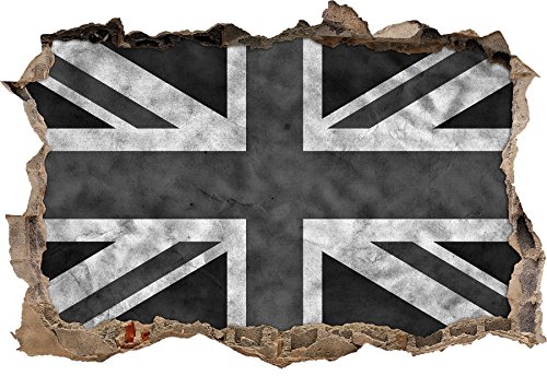 Stil.Zeit Monocrome, Great Britain Flag, Großbritannien Flagge Wanddurchbruch im 3D-Look, Wand- oder Türaufkleber Format: 62x42cm, Wandsticker, Wandtattoo, Wanddekoration