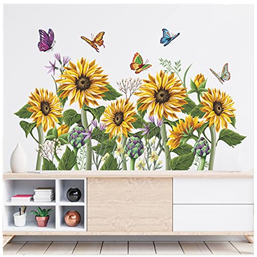 Pflanzen Wandtattoo Grüne Wandsticker Blätter Wandaufkleber Wandtattoo Sonnenblume Wandaufkleber Blume Blüten Gartenblume Wandsticker Wanddeko für Schlafzimmer Wohnzimmer Fenster