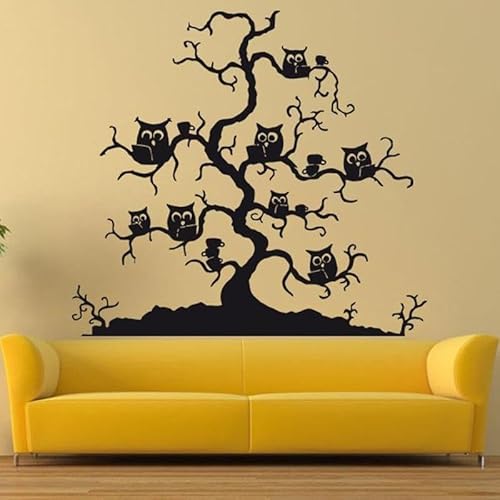Wandaufkleber für Kinderzimmer, Motiv: Eule, Vogel, Nacht, Tier, Kinderzimmer, Baum, Bücher, Wandtattoo, Vinyl, abnehmbar, Kunst, Heimdekoration, Wandbild, 42 x 46 cm