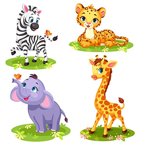EmmiJules Wandtattoo Kinderzimmer Afrika Tiere 4er Set - in verschiedenen Größen erhältlich - Made in Germany - Elefant Giraffe Tiger Zebra Schmetterling Kinder Tiere Aufkleber Sticker (mittel)
