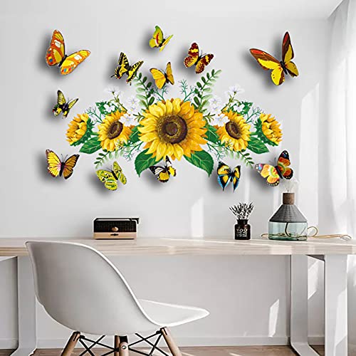 Dekoration Wandtattoo Sonnenblumen-Wandaufkleber 3D-Stereo-Schmetterlings-Wandaufkleber in Farbe Abnehmbare Wandaufkleber Heimdeko Kinderzimmer Schlafzimmer Deko