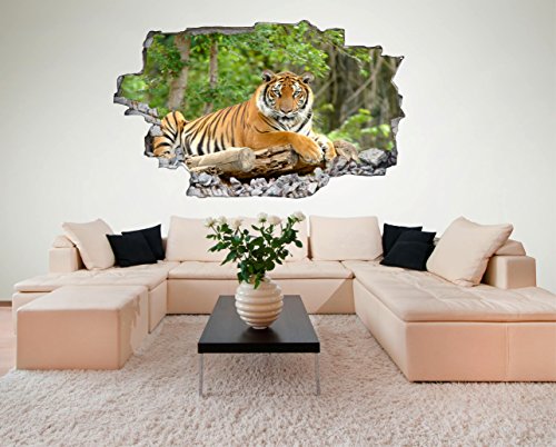 DesFoli Tiger Dschungel Look Wandtattoo 70 x 115 cm Wanddurchbruch Wandbild Sticker Aufkleber C096