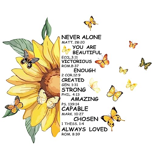 PLIGREAT Sonnenblume Und Schmetterling Wandaufkleber Mit Inspirierendem Zitat Bibelversen Und Zitaten Wandtattoo Für Wohnzimmer Schlafzimmer Salon Kunst Innenwanddekoration Schöne Fensterdekoration