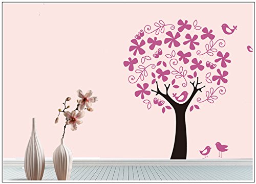 Deco-idea Wandtattoo wandaufkleber kinderzimmer Baum Vogel Schmetterling Blumen wbm40(090 Silber, set1:Baum 29cm x45cm (Hoch))