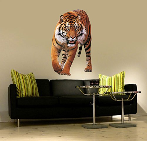 Wandsticker Nr.656 Rennender Tiger, Größe: 43x70cm, Wanddekoration, Sticker Wandtattoo Raubkatze Indien Tigga