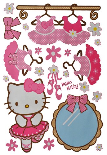 23 tlg. Set Wandtattoo XL/Fensterbild/Sticker groß - Hello Kitty Katze - Wandsticker selbstklebend Blumen Schleife rosa