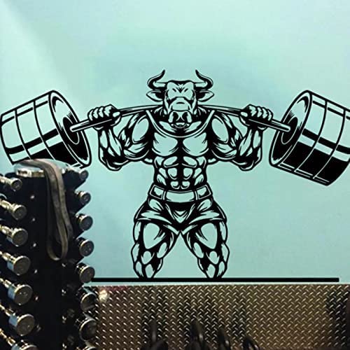 Wandaufkleber – Vinyl-Wandtattoo Bull & Barbell Bodybuilding Aufkleber Kuh Gym Fitness 56x33cm