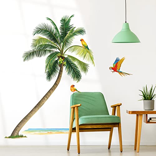 wondever Wandtattoo Palme Baum Wandaufkleber Tropische Pflanzen Papagei Wandsticker Wanddeko für Wohnzimmer Schlafzimmer Sofa Hintergrund Bad