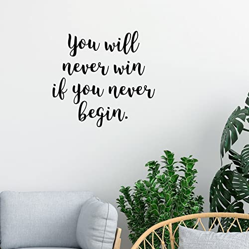 Wandtattoo ''You Will Never Win If You Never Begin'', abnehmbarer Vinyl-Aufkleber, inspirierendes Zitat, Wandkunst, Wanddekoration, moderne Boho-Heimdekoration für Zuhause, Schlafzimmer, Küche, Büro,