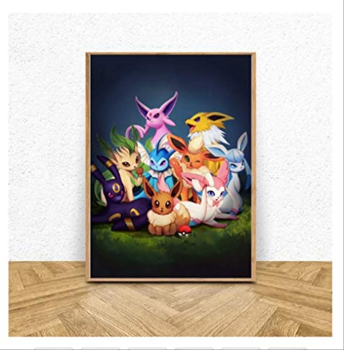 DPFRY Leinwandbild Wandkunst Wohnkultur Leinwand Malerei Pokemon Cartoon Anime Modulare Bilder Hd Drucke Moderne Nordic Poster Minimalistischen Wohnzimmer Mx29T 40X60 cm Ohne Rahmen