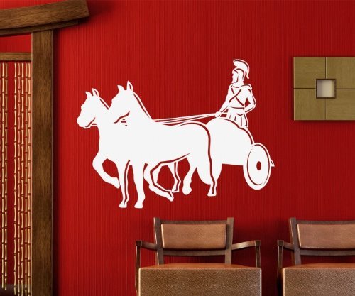 Streitwagen Wandaufkleber, römisches Pferde Wandtattoo Kämpfer Rom Sticker 1M331, Farbe:Beige glanz;Breite vom Motiv:50cm