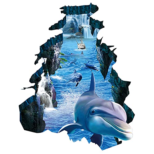 SWECOMZE 3D Wandtattoo Wandaufkleber Delphin Hai Unterwasserwelt Wandsticker Schlafzimmer Badezimmer Küche Deko (B)
