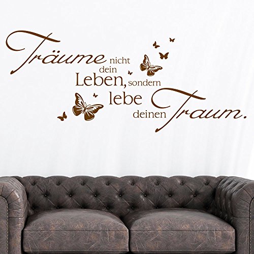 KLEBEHELD® Wandtattoo Träume nicht dein Leben, sondern lebe deinen Traum mit Schmetterlinge | Wandspruch Schlafzimmer Wohnzimmer Farbe kupfer, Größe 150x64cm