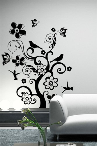 hommay PVC Wandtattoo Aufkleber Vögel Schmetterling Natural Style Home Dekorative Landschaftsbau Nachttisch Hintergrund Tapete Wandbild Art Aufkleber 61 cm x 76,2 cm