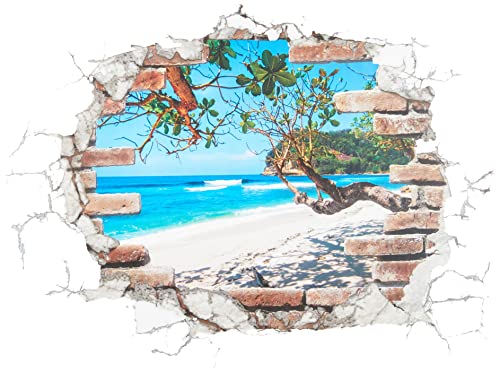 Komar Deco-Sticker BREAK OUT- 50 x 70 cm | Wandtattoo, Wandbild, Wandsticker, Wandaufkleber, Walltattoo, Ausblick, Steinmauer, Strand, Meer, Ziegel | 17054h