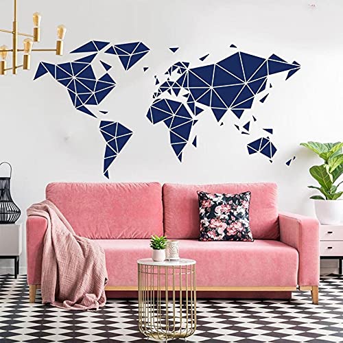 Geometrische Weltkarte Wandtattoo Büro Wandaufkleber Vinyl Art Home Decor Schlafzimmer Reise Global Murals Tapete A3 grau 81x42cm