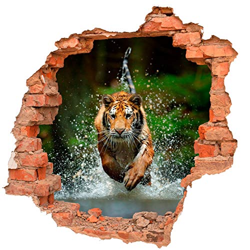 DesFoli Tiger Wild Wasser Angriff Tier Natur Wandtattoo Wandsticker Aufkleber B0387 Größe 87 cm x 90 cm