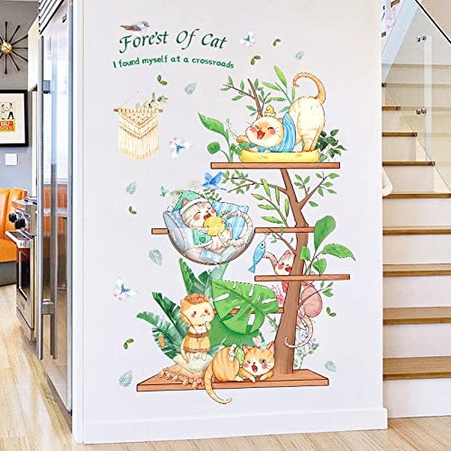 Dekoration Wandtattoo Cartoon-Katzen und Bäume, Pflanzen, Blätter, Wandaufkleber Wanddekoration Neugeborene Kinderzimmer Selbstklebende Tapete