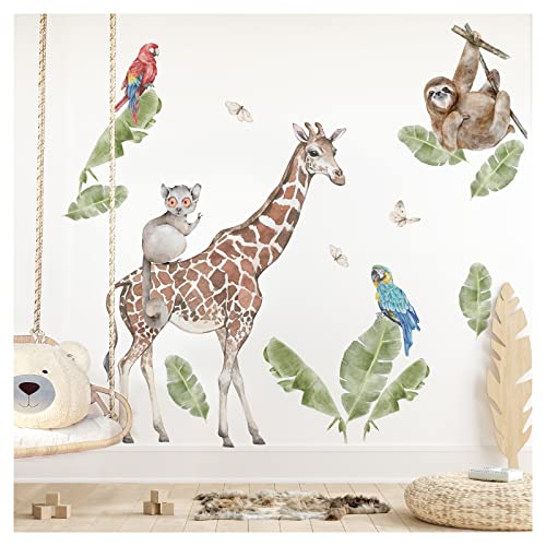 Grandora XXL Wandtattoo Dschungel Tiere Giraffe Wandsticker Safari Blätter Kinderzimmer Baby Wanddeko DL815-5