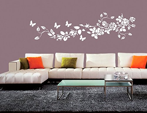 Wandtattoo wandaufkleber Aufkleber Wandsticker wall sticker Wohnzimmer Schlafzimmer Kinderzimmer Ranke Blume Blumen Blumenranke Blumeranke Vine Flower Butterfly vogel brid floral baum tree 30 Farben zur Wahl wpf17(Printed Sticker,ca.20 x 8cm)
