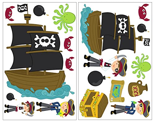 Samunshi® 19x Wandtattoo Piraten Set Wandbilder Kinderzimmer Deko Junge Wandtattoo Kinderzimmer Mädchen Wandsticker Kinderzimmer 2x 16x26cm