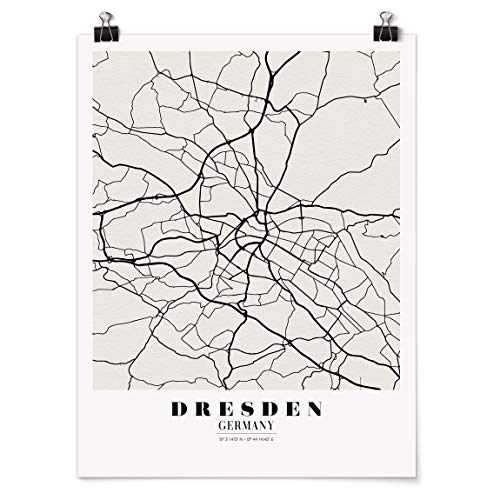 Bilderwelten Poster Wanddeko Stadtplan Dresden - Klassik Selbstklebend seidenmatt 100 x 75cm