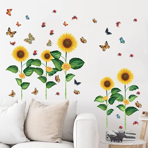 MIJIE Sommer Sonnenblume Wandtattoo Blume Schmetterling Wandaufkleber Schlafzimmer Wohnzimmer Wandkunst Dekoration (30 * 90cm)