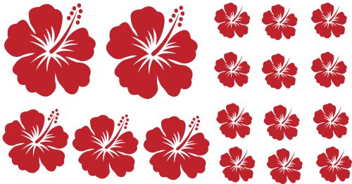 XL Design Set Y 17 Stück HIBISKUS rote Blumensticker Autoaufkleber Blumen oder Wandtattoo selbstklebende Aufkleber fürs Auto, Wandsticker Out- & Indoor, Wandbild & Fensterbild wählen Sie aus 32 Farben!