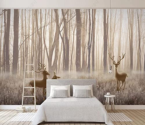 Wandtattoo Dekorative Malerei - Vintage Baum-Hirsch-Waldlandschaft, - für Wohnzimmer Büro Badezimmer 430x300cm
