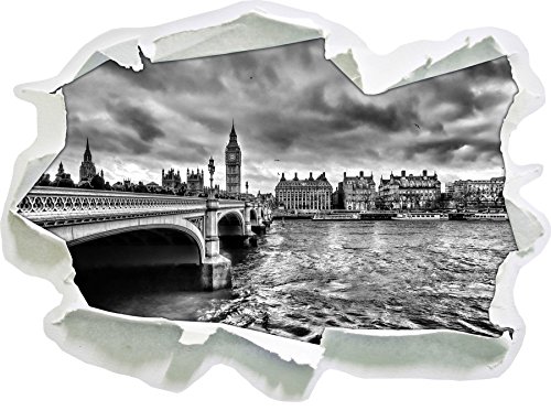 Stil.Zeit Monocrome, Themse London Big Pen Großbritannien Papier im 3D-Look, Wand- oder Türaufkleber Format: 92x62cm, Wandsticker, Wandtattoo, Wanddekoration
