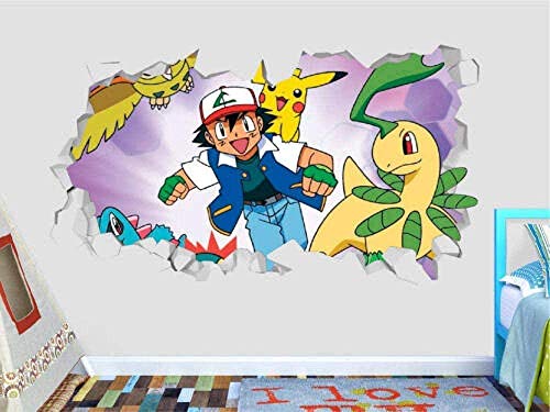 Cartoon Aufkleber Wandaufkleber Pokemon Set Action Wandtattoo Dekoration 3D Art Smash Aufkleber Vinyl 55X60Cm