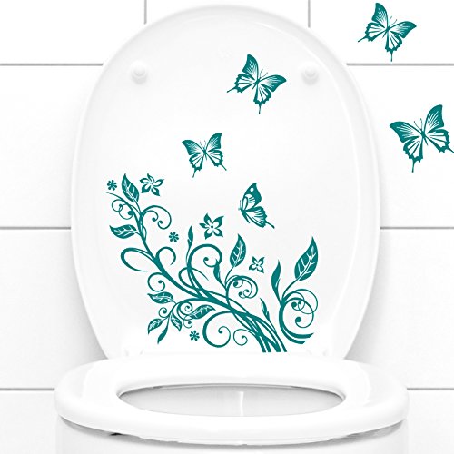 Grandora WC Deckel Aufkleber Blumenranke + Schmetterlinge I braun (BxH) 22 x 29 cm I Badezimmer Toilette Sticker Wandsticker Wandaufkleber Wandtattoo W736