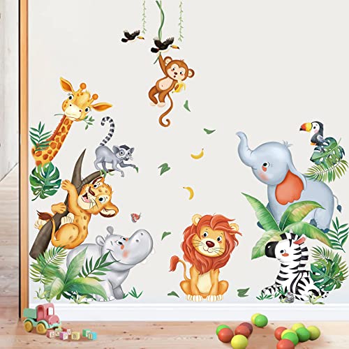 wondever Wandtattoo Safari Dschungel Tiere Wandaufkleber Löwe Giraffe Elefant Tropische Wandsticker Wanddeko für Kinderzimmer Babyzimmer Türen