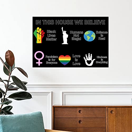 Wandtattoo Geschlechtergleichheit LGBTQ Gay Pride Lesben Abnehmbarer Vinyl-Aufkleber in diesem Haus Wir glauben Wandkunst-Aufkleber Regenbogen Heimdekoration für Mädchen Jungen Schlafzimmer Wohnzimmer
