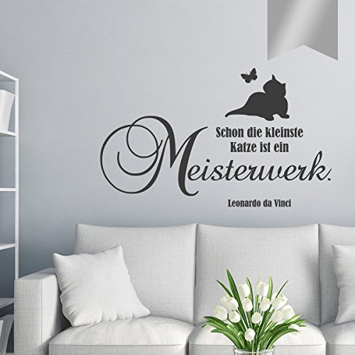 WANDKINGS Wandtattoo Schon die kleinste Katze ist EIN Meisterwerk. (Leonardo da Vinci) 100 x 60 cm Silber - erhältlich in 33 Farben