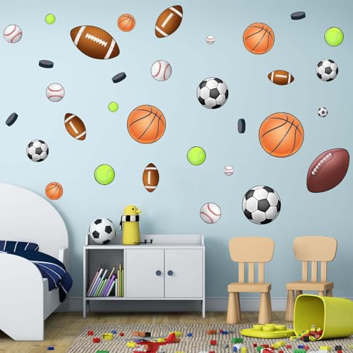 Amimagen Wandtattoo Basketball Fußball Sport Wandaufkleber – Kinder Babys und Jungen Wandsticker – Kinderzimmer Spielzimmer Klassenzimmer Kindertagesstätte Spielzimmer Schlafzimmer Zuhause Wanddeko