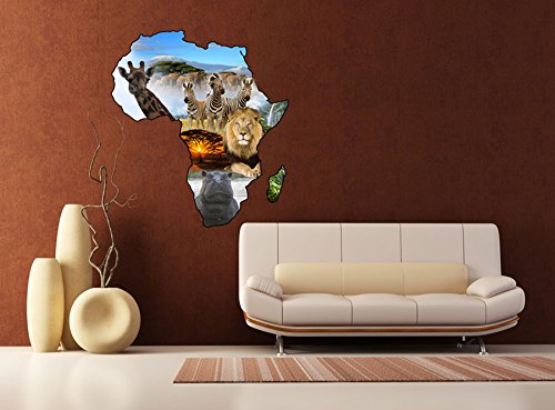 Wandsticker Nr.773 Afrika Bilderkontinent, Größe: 66x75cm, Wanddekoration, Sticker Wandtattoo Africa Löwe Giraffe