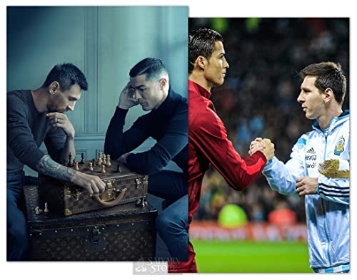 Generisch 2in1 Fußball Poster Lionel Messi und Cristiano Ronaldo, Greatest Rivalry of all Time | 2er Set DIN A3 (297 x 420 mm) Matt