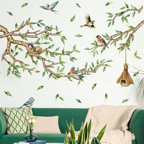 Zfseyuh 2 Stück für Wandtattoo Vögel auf Baum Wandtattoo Vögel auf Baum Ast Blüten Vögel auf Baum Ast Wandsticker Wohnzimmer Schlafzimmer Kinderzimmer Sofa-Hintergrundwand