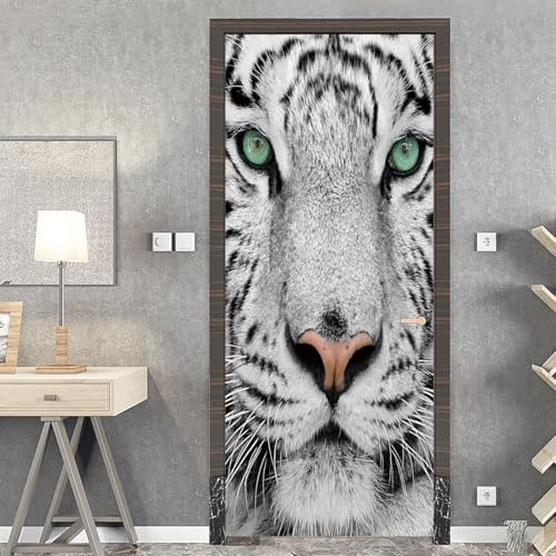 Türtapete Selbstklebend Türaufkleber Tierischer grauer Tiger 77x200 cm Türfolie Poster Wasserfest Wandtattoo Türsticker Foto Vinyl Tür Plakat für Schlafzimmer Toilette Verschönern Deko