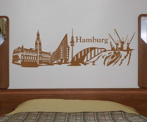 Wandtattoo Skyline XXL Hamburg Wand Aufkleber Tattoo Deutschland Stadt 1M132, Farbe:Schwarz Matt;Breite:120 cm