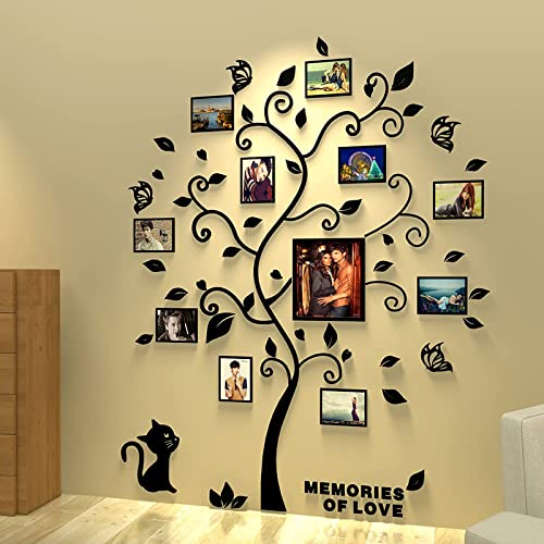 Asvert 3D Wandaufkleber Baum Wandtattoo DIY Wandaufkleber Abnehmbare Familie mit Bilderrahmen Wohnzimmer Schlafzimmer Kinderzimmer Sofa Möbel Hintergrund Sticker (Schwarz)