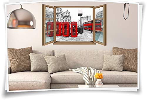 Medianlux Wand-Tattoo Wand-Bild Fenster UK London Telefonzelle Doppeldecker Bus Großbritannien Aufkleber Folie Deko Wohnzimmer Küche Folie Digitaldruck, 150x97cm wb22wb436-125226