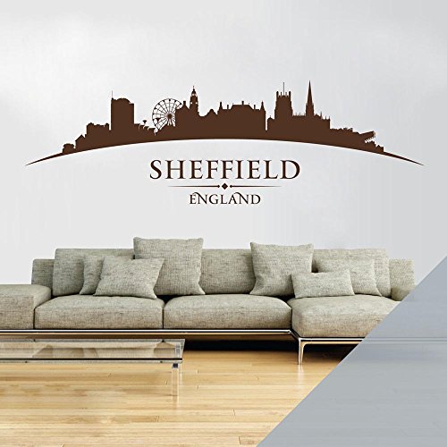 Sheffield England City Skyline – Dom, Rad, Rathaus, Wintergärten – Schlafzimmer Wohnzimmer Wandtattoo [Silber]