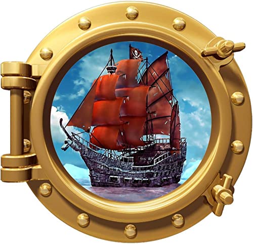 Wandtattoo DIY Wandbild Poster Pirate Ship Porthole Decal Removable Graphic Wall Sticker Home Decor Art Sea- 50x70CM
