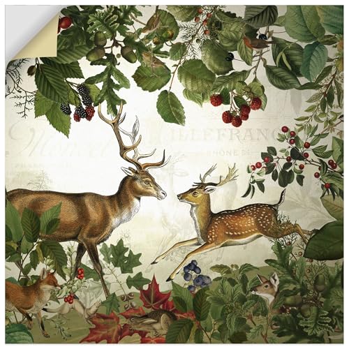 ARTland Wanddeko Wandtattoo selbstklebende Vinylfolie 100x100 cm Herbstdeko Tiere Pflanzen Hirsch Reh Wald Idylle Natur U5GX