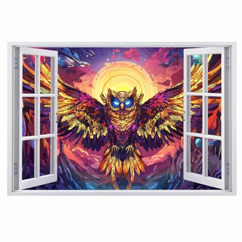 3D Wandtattoo Wanddurchbruch, Eule Durchbruch Wandaufkleber für Kinderzimmer, sticker für Wohnzimmer, Sonnenkunst Selbstklebend Wandsticker, Wandbild Junge Mädchen Schlafzimmer