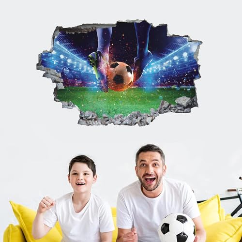 ANHUIB 3D Wandtattoo Fussball,Durchbruch Wandaufkleber für Kinderzimmer Jungen,3D Wandtattoo Fußball,Bunte FussballWandbild Jugendzimmer,Teenager Schlafzimmer Deko Wandaufkleber Geschenk,85x55cm